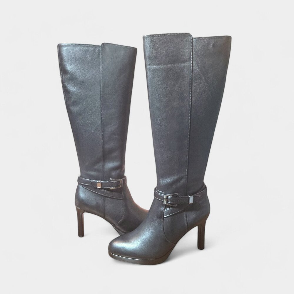 Naturalizer Taelynn High Heel Knee High Leather Boots Black 6M Dressy Preppy NWB